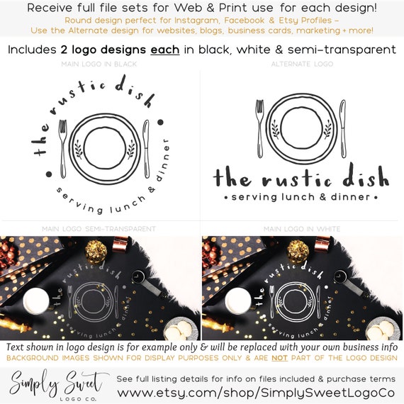 Plate Setting Logo Set 2 Coordinating Logos With Social Etsy