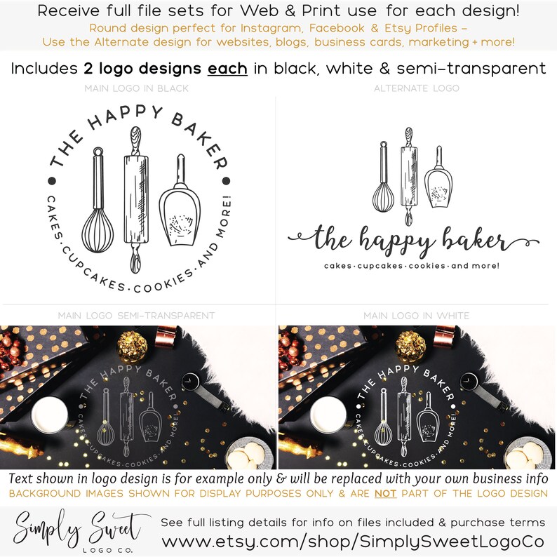 Baking Tools Logo Set 2 Coordinating Logos With Social Media Etsy