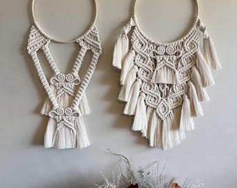 PRÉ-COMMANDE / Couple Hmong Xauv / Macramé emballé ou cerceau en bois / Montagne Phiaj Xauv hommes et femmes / Suspension murale / Ensemble de ficelle naturelle