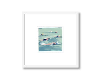 San Francisco Bay Art Print: Pastel Pencil Drawing of Swimmers