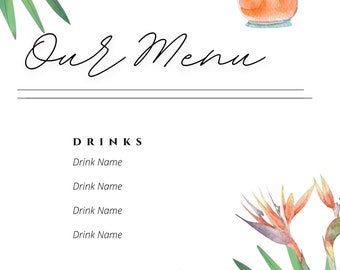 Editable Digital Tropical Bar Menu - Bar menu| Wedding menu| Wedding Drinks | Drink Menu