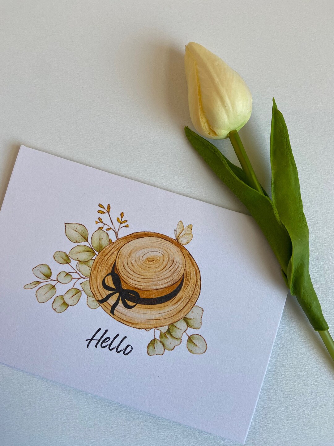 Hello Summer Green Leaf Hat Card english/hmong Etsy