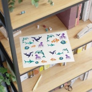 Ocean Life Sticker Sheets, Marine Animal Decor, Perfect for Journals, Scrapbooking, Kids Crafts, Beach Lovers, Nautical Gifts