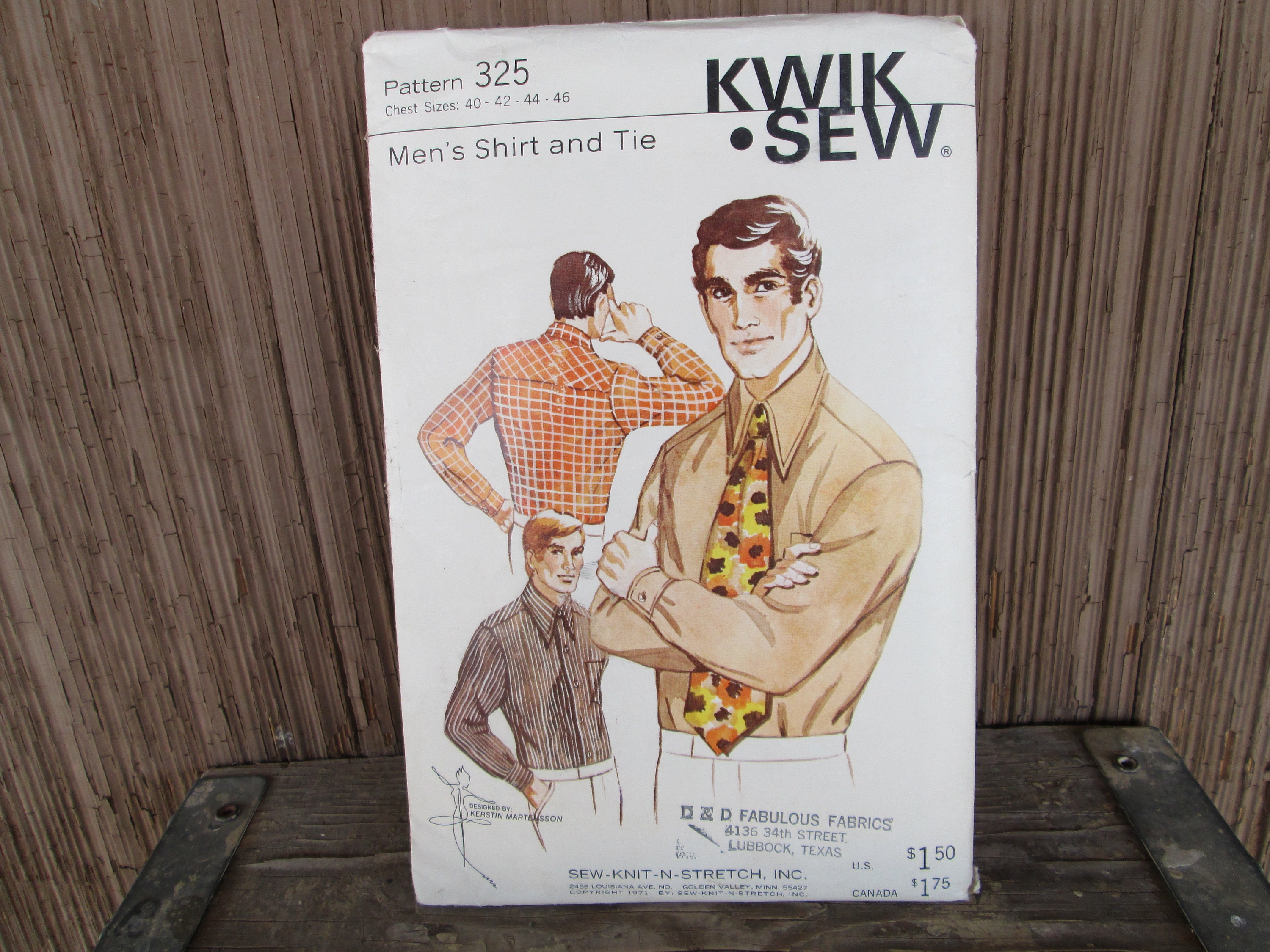 Vintage Kwik Sew Pattern # 325 Men's Shirt & Tie size 40, 42, 44, 46 Uncut;  For Knit Fabrics; Kwik Sew Company, Inc.