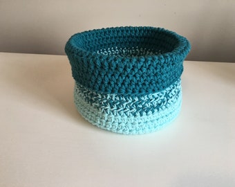 Crocheted Cotton Basket (Pale Blue/Teal)
