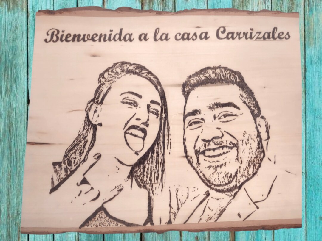 Custom Couple Pyrography on Rectangle Live Edge - Etsy