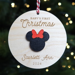 Baby First Christmas Ornament Personalized Engraved Wood Baby Minnie New Baby Gift for 2025