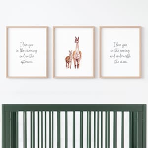 3 Print Set Watercolor Llama Art, Love You in the Morning and in the Afternoon, Boho Nursery Wall Art Prints