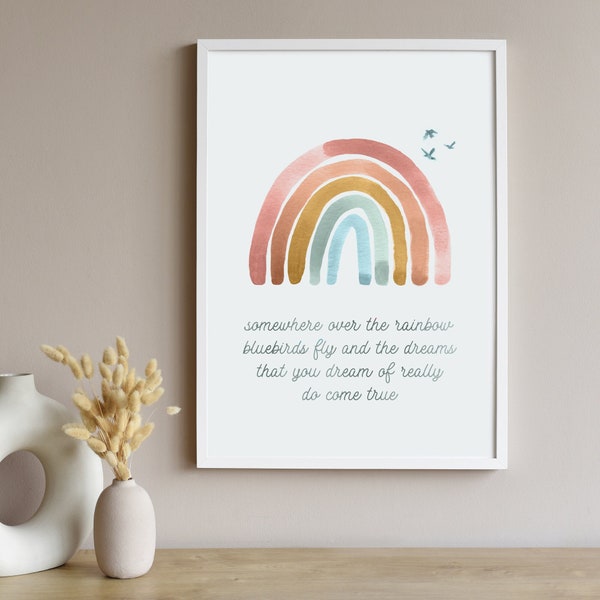 Impression personnalisable de chambre d'enfant quelque part au-dessus de l'arc-en-ciel, art mural arc-en-ciel pour chambre de bébé, cadeau de baby shower arc-en-ciel personnalisé