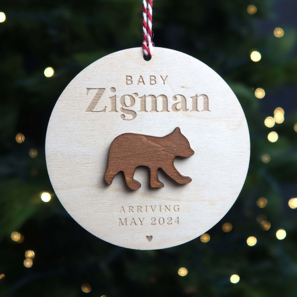 Personalized Pregnancy Announcement Little Bear Cub Ornament, Christmas Pregnancy Reveal, Baby Arriving in 2024