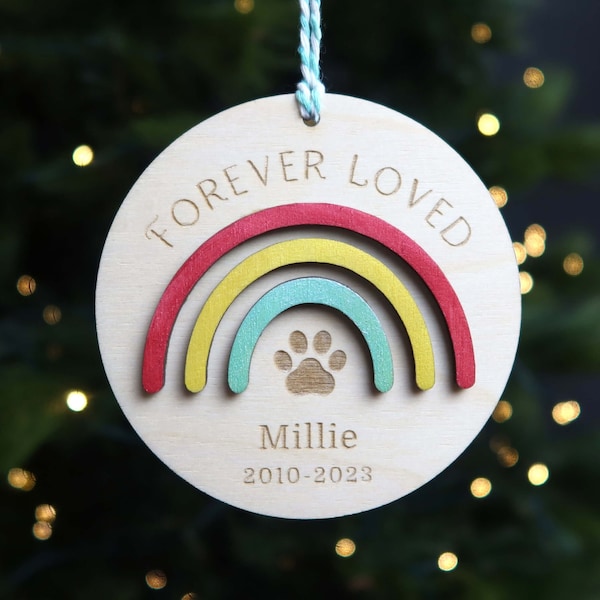 Pet Memorial Personalized Ornament, Forever Loved Handmade Cat Memorial Ornament, Dog Memorial, Pet Loss Gift, Rainbow Bridge Ornament