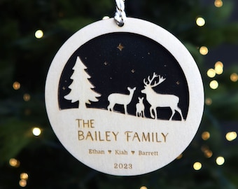 Family of Deer Ornament, Personalized Wood Christmas Ornament 2023