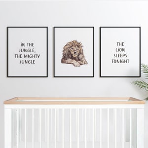 Lion cub and lion 3 Print Set Jungle Nursery In the Jungle The Lion Sleeps Tonight Watercolor animal art zoo baby shower gift