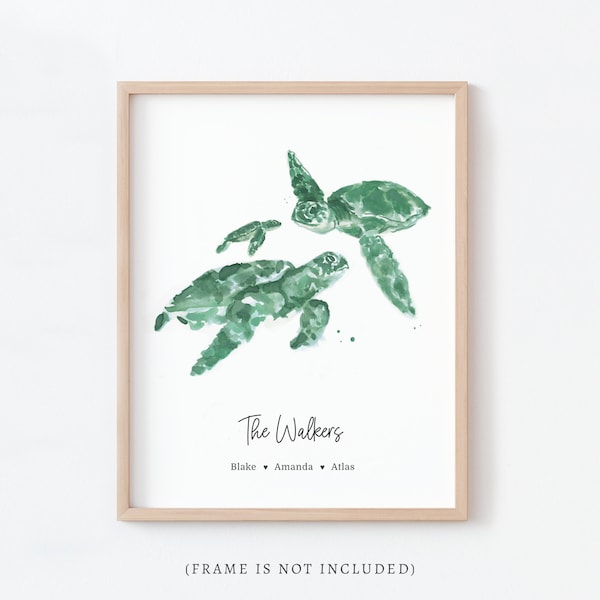 Personalized Names Sea Turtle Family Watercolor Art Print Mother's Day Gift