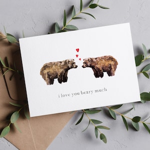 Valentine's Day Card, Blank Inside Card, Bears in Love Card, I Love You Beary Much Anniversary Card, 5x7 Valentines Day Print