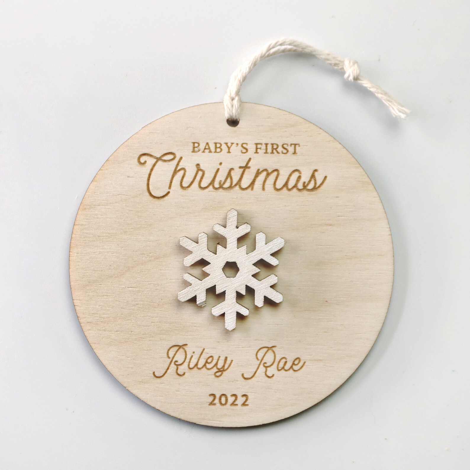 Personalized Baby First Christmas Ornament Wood Snowflake Etsy
