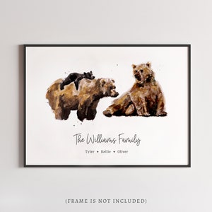 Bear Family Personalized Watercolor Art Print Mother's Day Gift