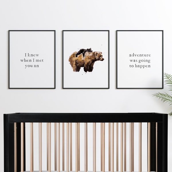 I knew when I met you an adventure was going to happen.... Winnie the Pooh Quote Print Set, Watercolor Bear Art for Woodland Nursery