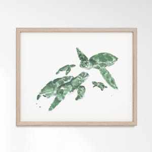 Sea Turtle Family of 4 (Two Big and Two Small) Ocean Animal Watercolor Art Print for Beach Nursery