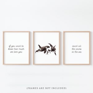 If You Want to Know How Much We Love You Count all the Waves in the Sea Orca Watercolor Art 3 Print Set for Ocean Nursery