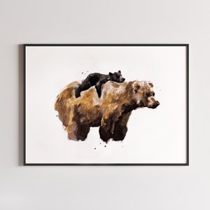 Mama Bear and Baby Bear Watercolor Art Print Digital Download for Woodland Nursery