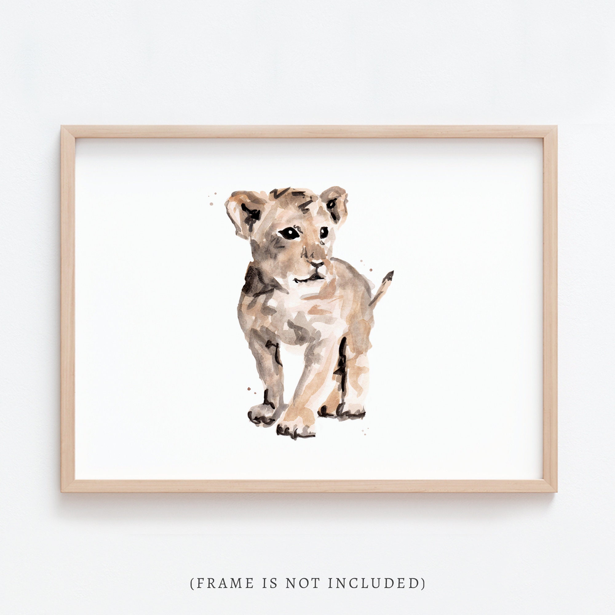 Baby Lion Cub Minimalist Watercolor Art Print for Jungle Nursery or Kids Room Art