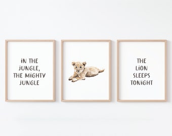 Lion Sleeps Tonight 3 Print Set Watercolor Lion Painting for Jungle Nursery