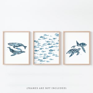 Blue Ocean Animal Watercolor 3 Print Set for Under the Sea Nursery