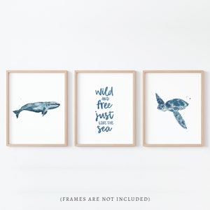 Wild and Free Just Like The Sea Ocean Animal Watercolor 3 Print Set for Ocean Nursery