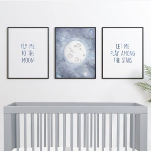 Fly Me To The Moon 3 Print Set for Space Nursery Baby Shower Gift