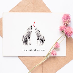 Valentine's Day Card, Blank Inside Card, Wolves in Love Card, I'm Wild About You Anniversary Card
