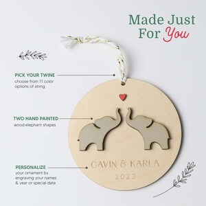 Personalized Wood Elephants Couple Name Ornament 2023