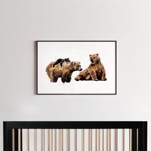 Bear Family Customizable Watercolor Art Print for Woodland Nursery