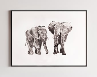Elephant Couple Watercolor Animal Art Print for Anniversary Gift or Wedding Gift