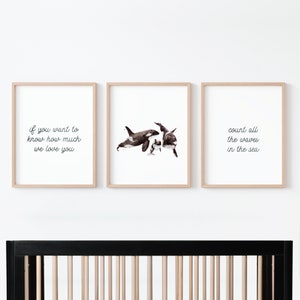 Count All the Waves in the Sea 3 Print Set Orca Watercolor Art for Arctic Nursery