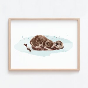 Otters Watercolor Baby Animal Art Print Digital Download