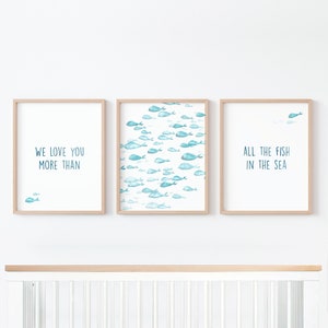 3 Print Set of I Love You More Than All The Fish in the Sea Square Nautical Nursery Art