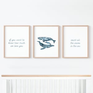 Nautical Nursery Wall Art 3 Print Set Whales Count all the Waves in the Sea