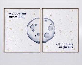 We Love You More Than All The Stars in the Sky Print Set, I Love You More Than All The Stars in the Sky Art Baby Shower Gift