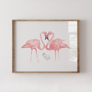 Flamingo Family of 3 Watercolor Art Print – Whimsical Pink Nursery Wall Decor
