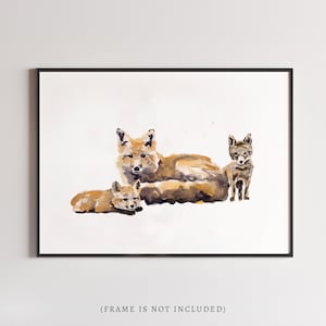 Watercolor Fox Mom and Baby Art Print Gift for Siblings Room  or Woodland Nursery