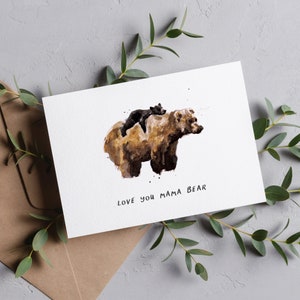 Mother's Day Card, Love You Mama Bear Card, Birthday Card for Mom, Blank Inside Card