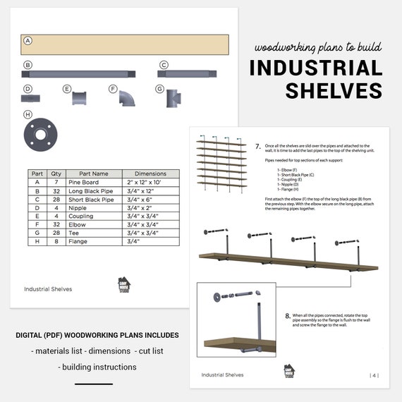 Plans Pipe Bookshelf Woodworking Plans Plans To Build Etsy