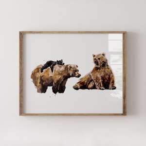 Bear Family of 3 Watercolor Art Print – Woodland Animal Nursery Wall Decor