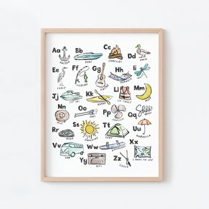 Lake ABCs Watercolor Art Print Digital Download for Kid's Bedroom