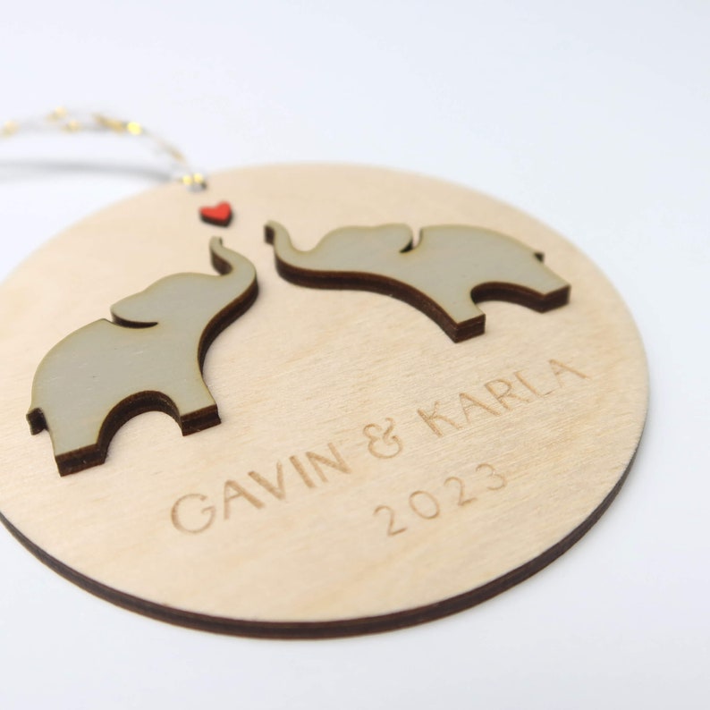 Personalized Wood Elephants Couple Name Ornament 2023