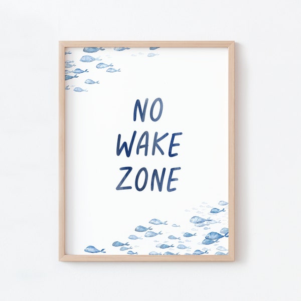 No Wake Zone Fish Watercolor Art Print Digital Download for Nautical Nursery or Kid's Room