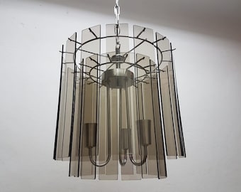 Tier Smoke Glass Chandelier / Fontana Arte Style /