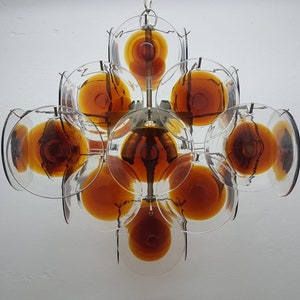 Mazzega Vistosi Chandelier / Transparent and Brown Murano Glass Discs / '70s