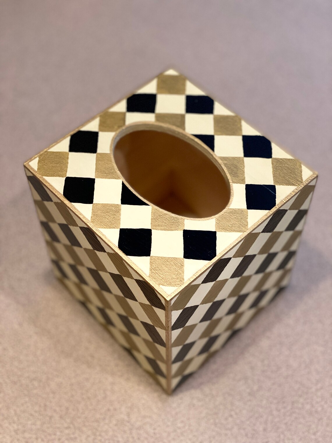 Hand Painted Tissue/Kleenex Box Cover Checkerboard Squares in Etsy